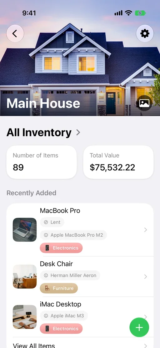 MovingBox dashboard with a home inventory overview
