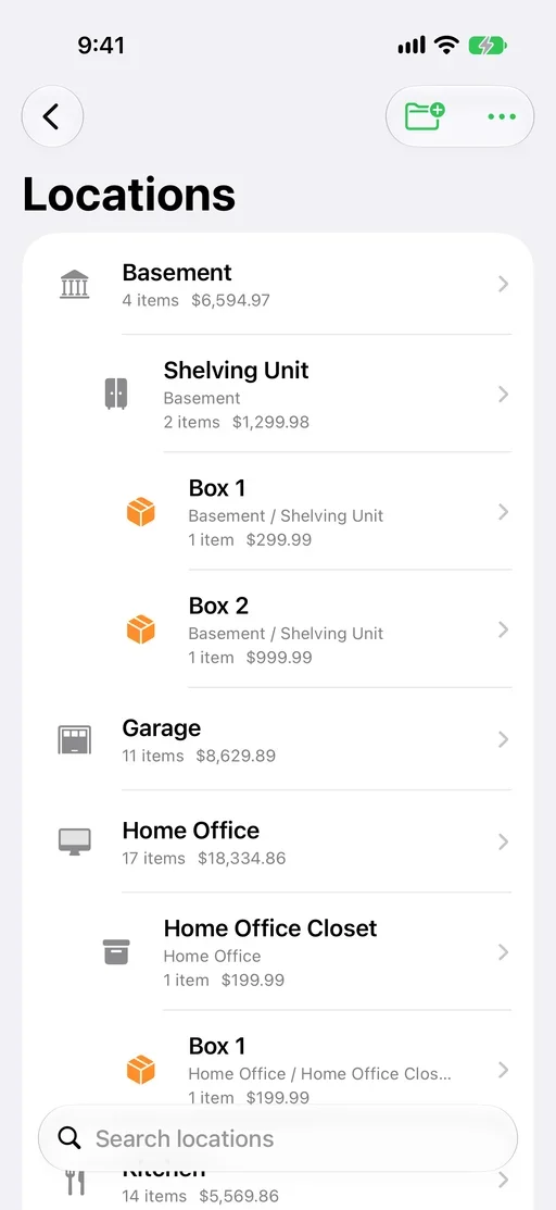 MovingBox locations for organizing belongings around the home